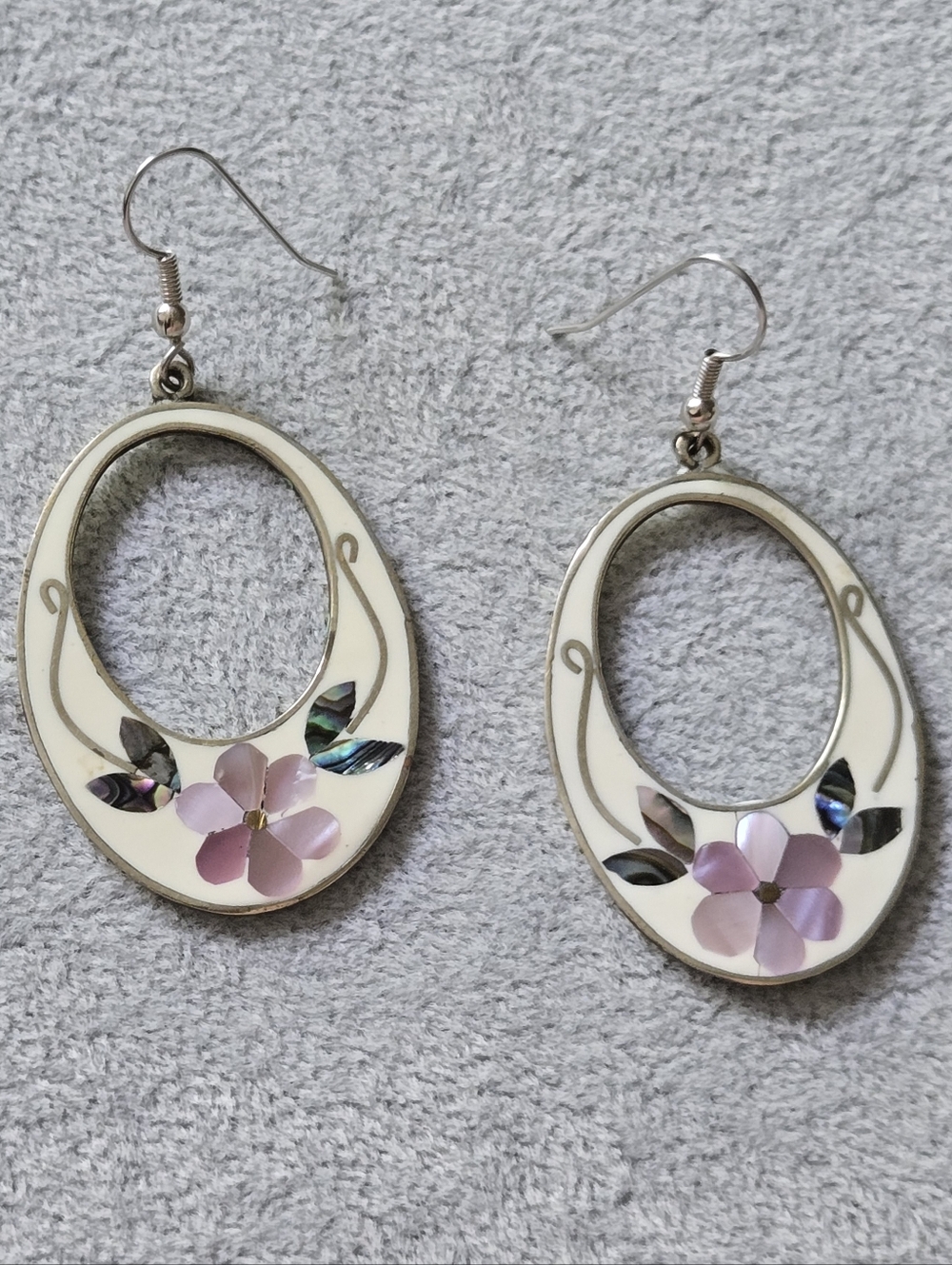 Vintage Inlaid Abalone Mother of Pearl Alpaca Mexico Silvertone Shell Signed